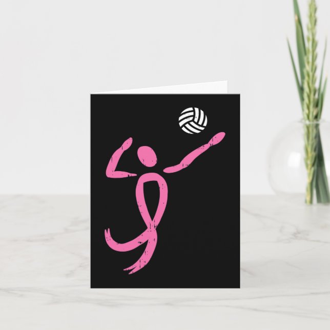 Volleyball Pink Ribbon Breast Cancer Awareness Spo Card (Front)