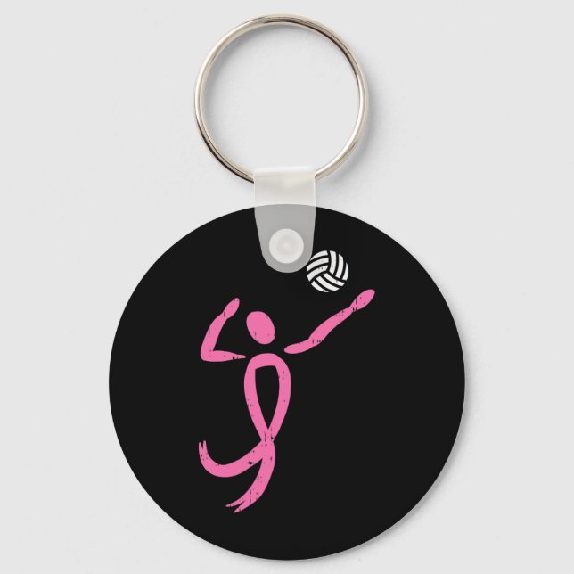 Volleyball Pink Ribbon Breast Cancer Awareness Spo Key Ring (Front)