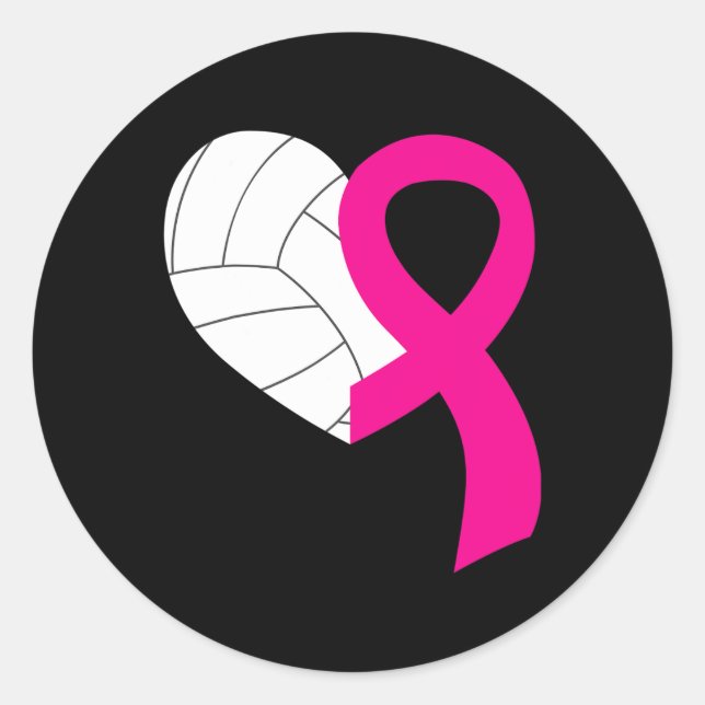 Volleyball Pink Ribbon Cool Breast Cancer Awarenes Classic Round Sticker (Front)