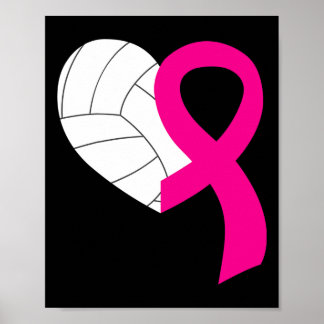 Volleyball Pink Ribbon Cool Breast Cancer Awarenes Poster
