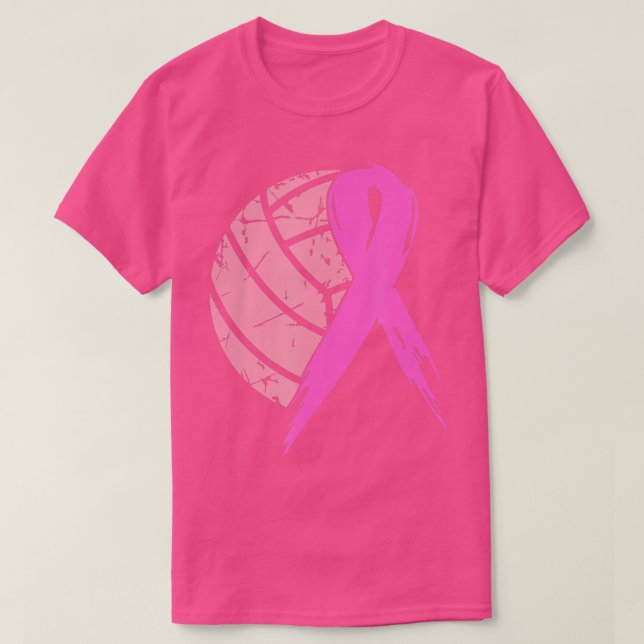 Volleyball Pink Ribbon Cool Breast Cancer Awarenes T-Shirt (Design Front)