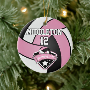 Volleyball 🏐 Pink, White and Black Ceramic Tree Decoration