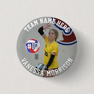 Volleyball Player Add Name Number Team and Photo 3 Cm Round Badge