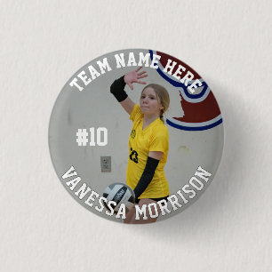Volleyball Player Add Name Number Team and Photo 3 Cm Round Badge
