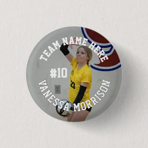 Volleyball Player Add Name Number Team and Photo 3 Cm Round Badge