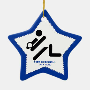 Volleyball player black, white, blue icon custom ceramic tree decoration