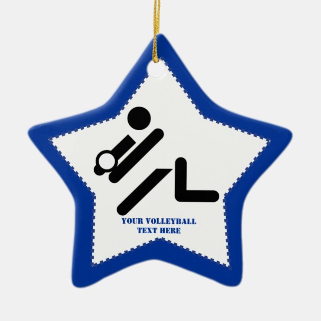 Volleyball player black, white, blue icon custom ceramic tree decoration (Front)