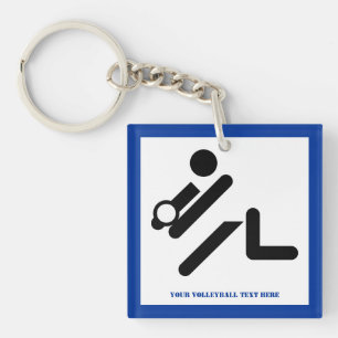 Volleyball player black, white, blue icon custom key ring