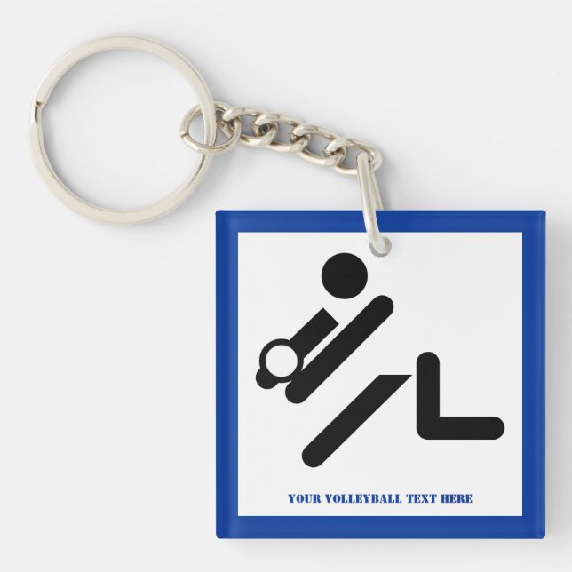 Volleyball player black, white, blue icon custom key ring (Front)