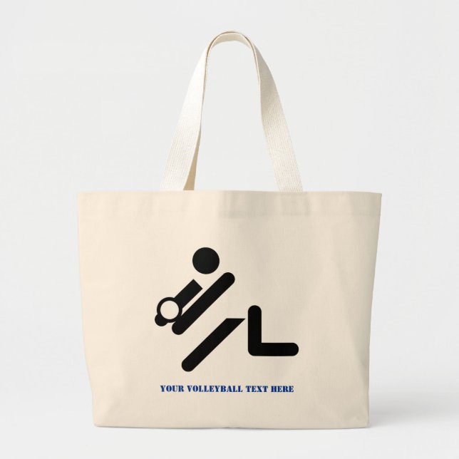 Volleyball player black, white, blue icon custom large tote bag (Front)