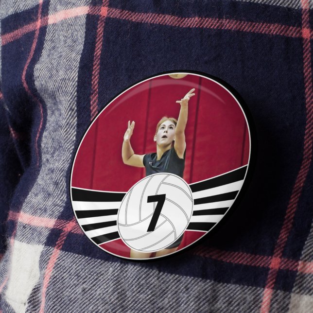 Volleyball Player Customised Photo & Jersey Number 10 Cm Round Badge (Creator Uploaded)