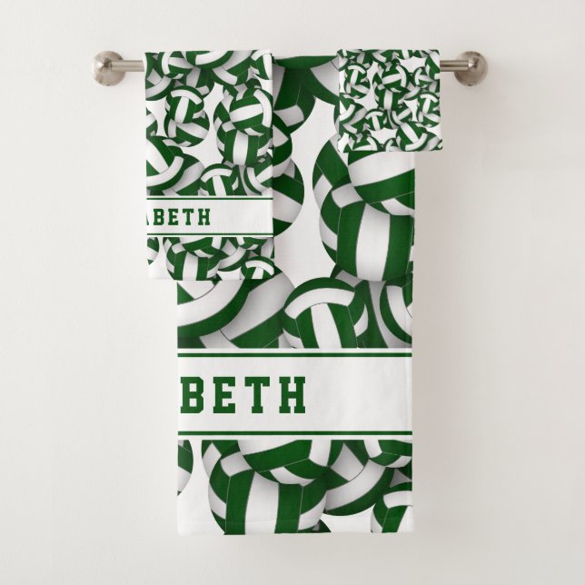 volleyball player name athletic green team colours bath towel set (Insitu)