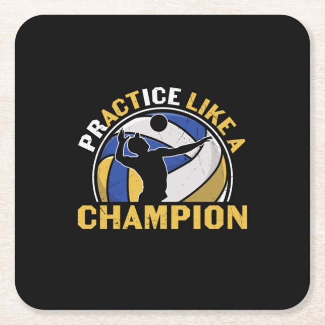 Volleyball Player | Practice Like A Champion Square Paper Coaster (Front)
