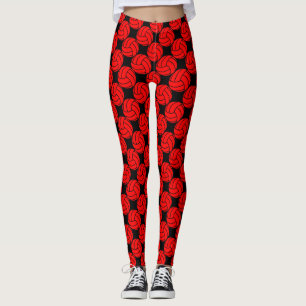 Volleyball Player Red and Black Volleyballs Sports Leggings