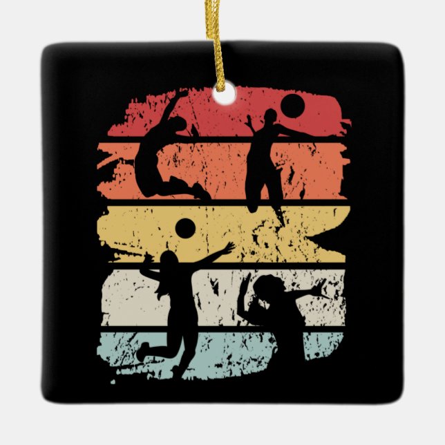 Volleyball Player Retro Ceramic Ornament (Front)