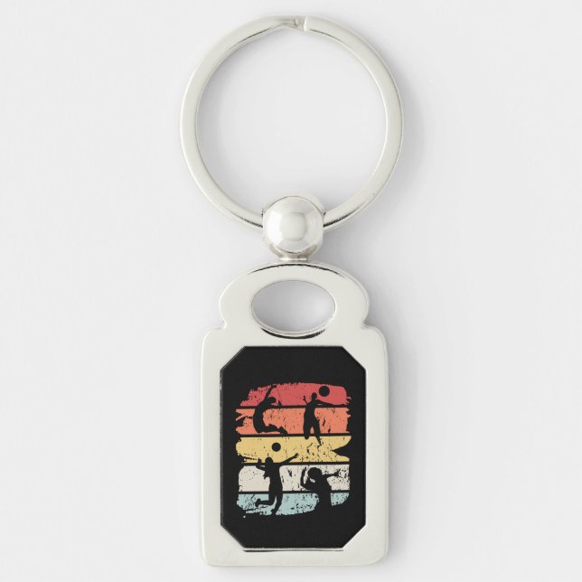 Volleyball Player Retro Key Ring (Front)