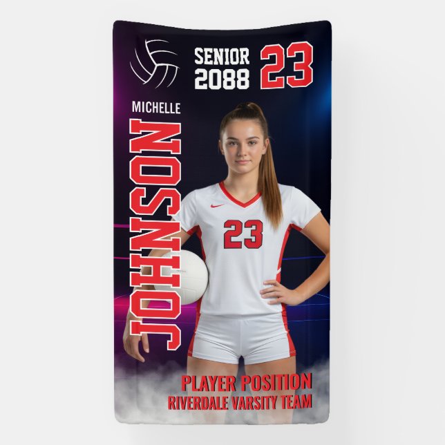 Volleyball Player Senior Class Photo Neon Light Banner (Vertical)