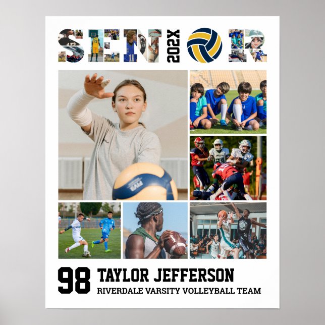 Volleyball Player Senior Sports Team Photo Collage Poster (Front)