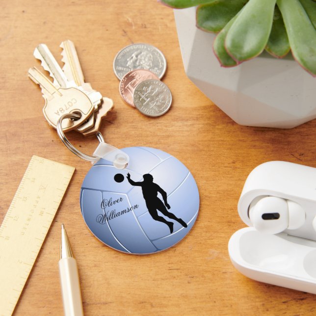 Volleyball Player Silhouette and Ball personalise Key Ring (Desk)