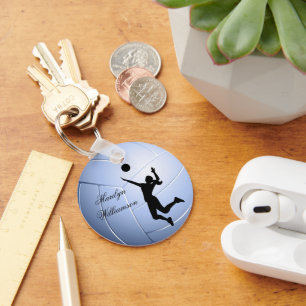 Volleyball Player Silhouette and Ball personalize Key Ring