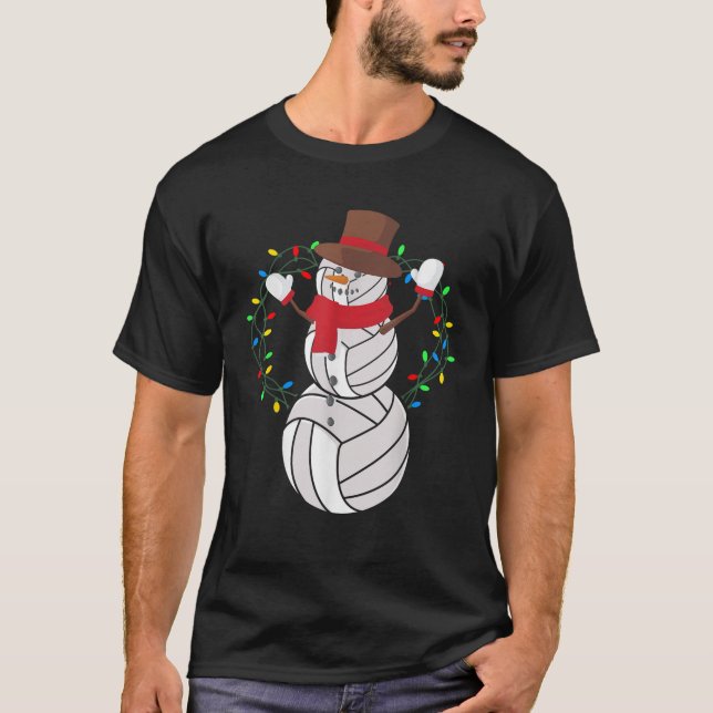 Volleyball Player Snowman Merry Xmas Christmas Day T-Shirt (Front)