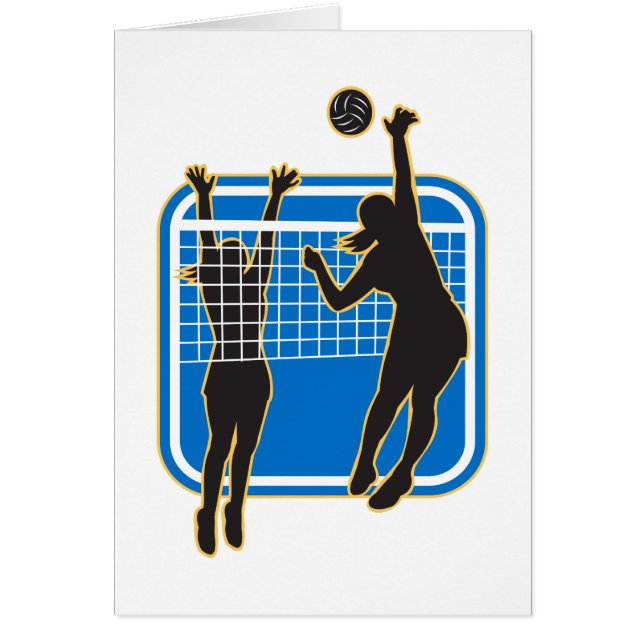 Volleyball Player Spiking Blocking Ball Indoor (Front)