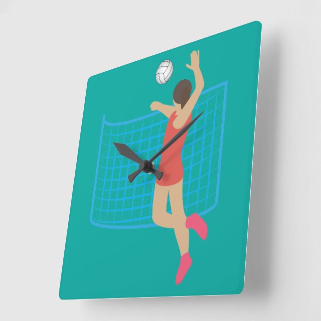 Volleyball Player Square Wall Clock (Angle)