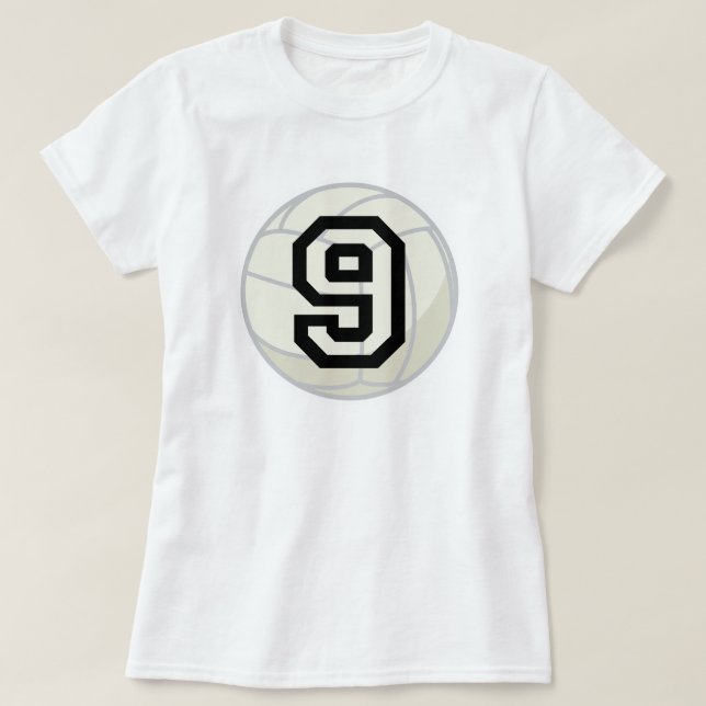Volleyball Player Uniform Number 9 Gift T-Shirt (Design Front)