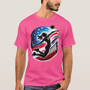 Volleyball Player Women Usa Flag Red White Blue Pa T-Shirt