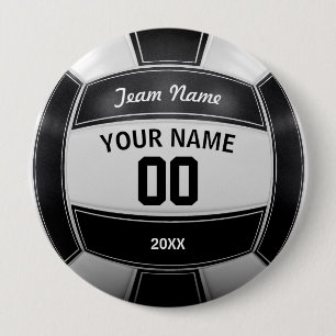 Volleyball Player's Name Year Team Black and White 10 Cm Round Badge