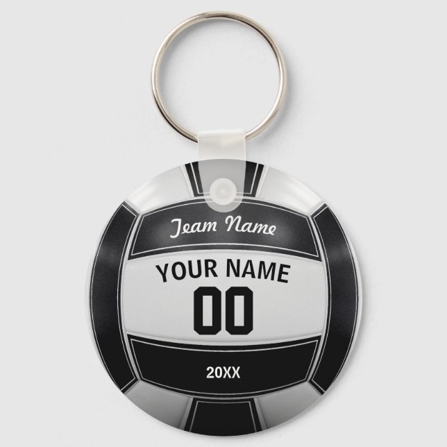 Volleyball Player's Name Year Team Black and White Key Ring (Front)
