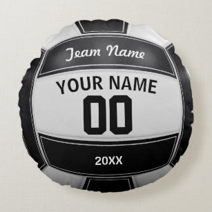 Volleyball Player's Name Year Team Black and White Round Cushion