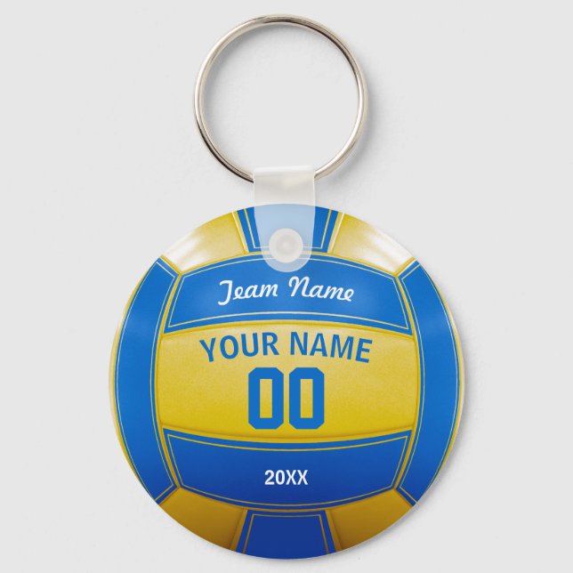 Volleyball Player's Name Year Team Blue and Yellow Key Ring (Front)