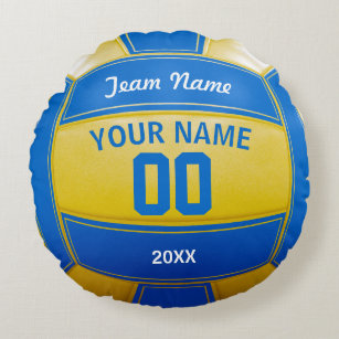 Volleyball Player's Name Year Team Blue and Yellow Round Cushion