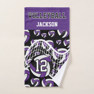 Volleyball - Purple, Black and White Hand Towel