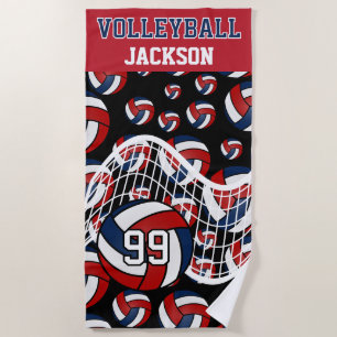 Volleyball - Red, White and Navy Blue Beach Towel