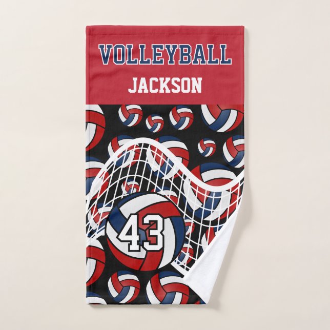Volleyball - Red, White and Navy Blue Hand Towel (Hand Towel)