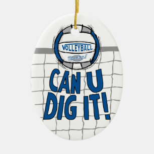 Volleyball Rocks Blue and Silver Ceramic Tree Decoration