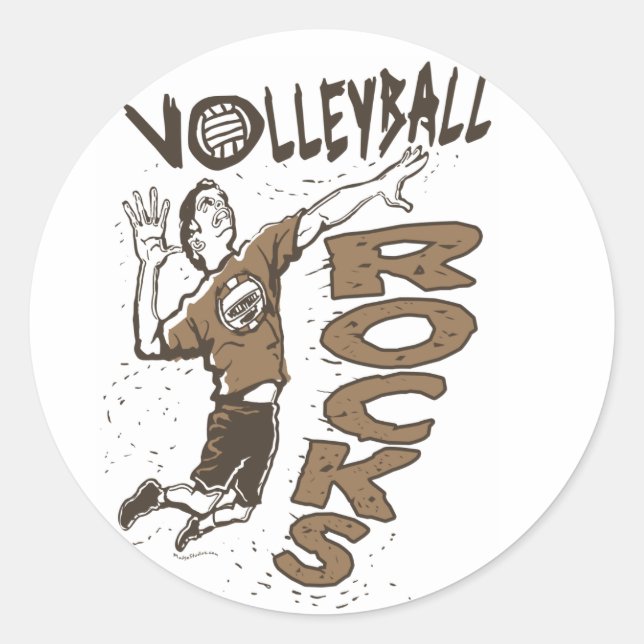 Volleyball Rocks Brown Classic Round Sticker (Front)
