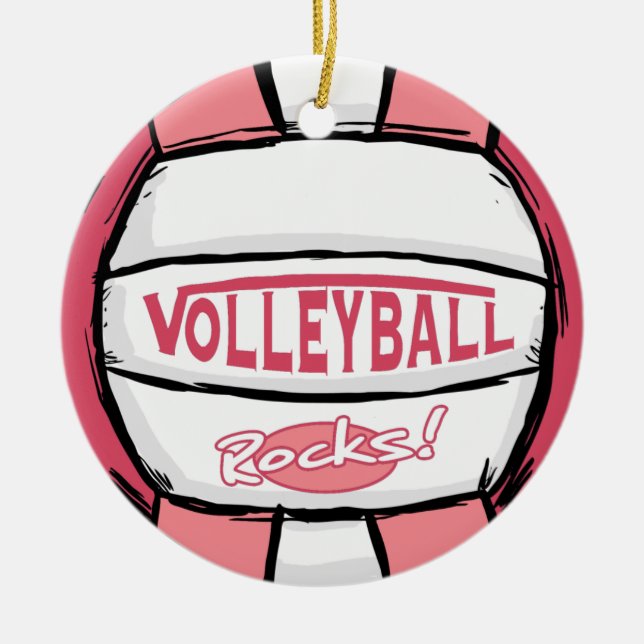 Volleyball Rocks Pink Ceramic Tree Decoration (Front)