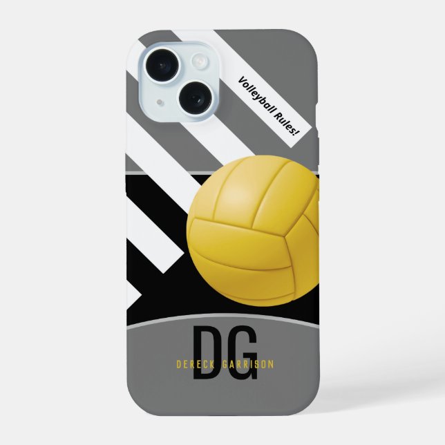 Volleyball Rules | Initials iPhone 15 Case (Back)