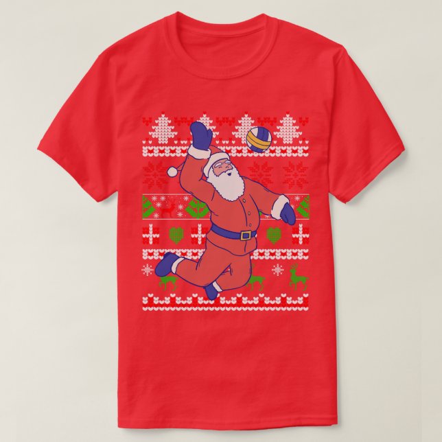 Volleyball Santa Claus Ugly Christmas T-Shirt (Design Front)