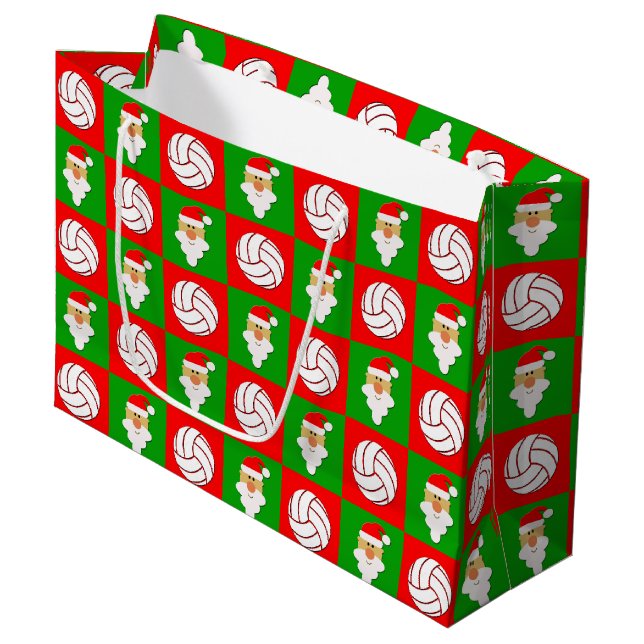 Volleyball & Santa Happy Holiday Christmas Pattern Large Gift Bag (Front Angled)