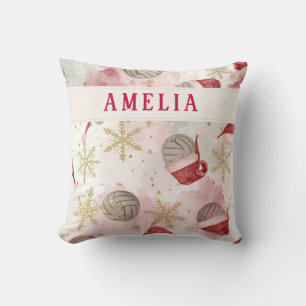 Volleyball Santa Hat Name Christmas   Cushion