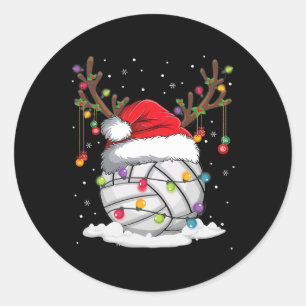Volleyball Santa Hat Reindeer Christmas Lights Fun Classic Round Sticker