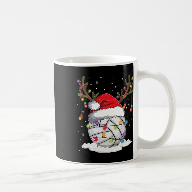 Volleyball Santa Hat Reindeer Christmas Lights Fun Coffee Mug (Right)