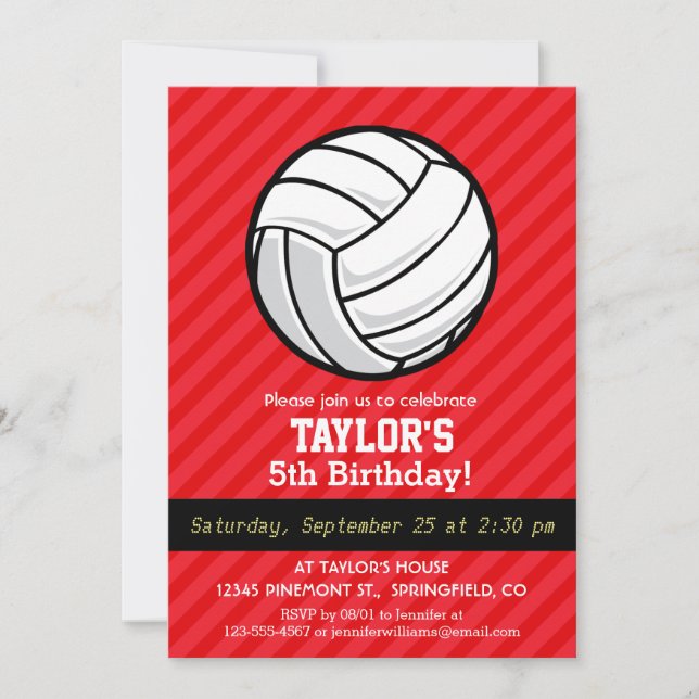 Volleyball; Scarlet Red Stripes Invitation (Front)