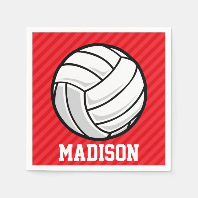 Volleyball; Scarlet Red Stripes Napkin (Front)