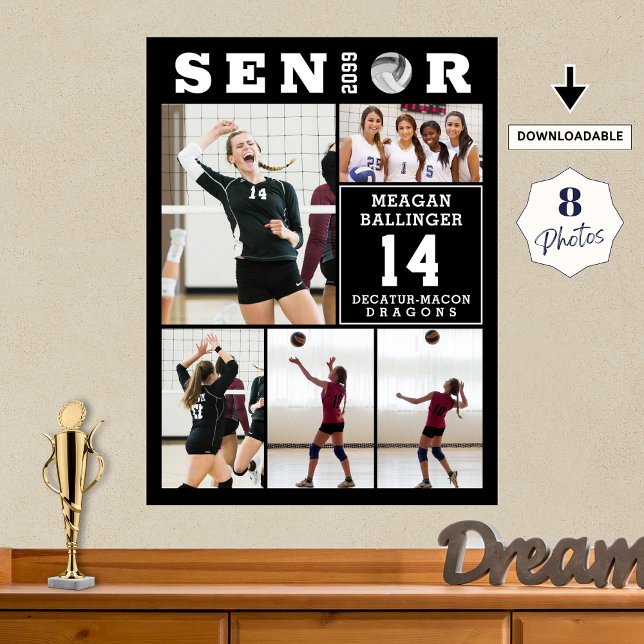 Volleyball Senior Graduation 5 Photo Collage Poster (Creator Uploaded)
