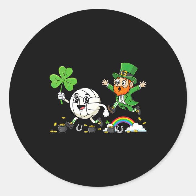 Volleyball shamrock clover st patricks day womens classic round sticker (Front)